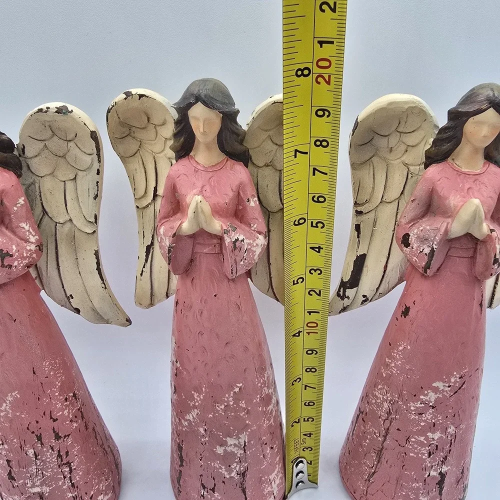 Set Of 3‎ Angel Figurines Pray Pink Praying Rustic Christmas Home Decor
